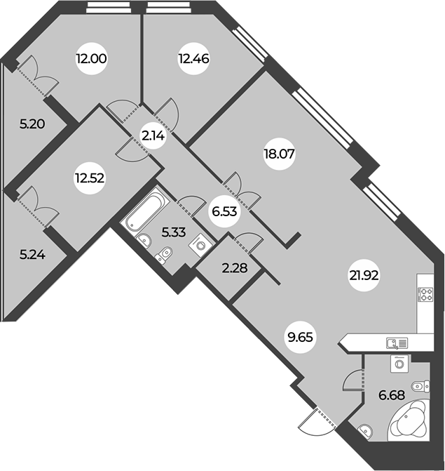 4-комнатная квартира 114.8 м², 3/24 эт., ЖК «Огни Залива»